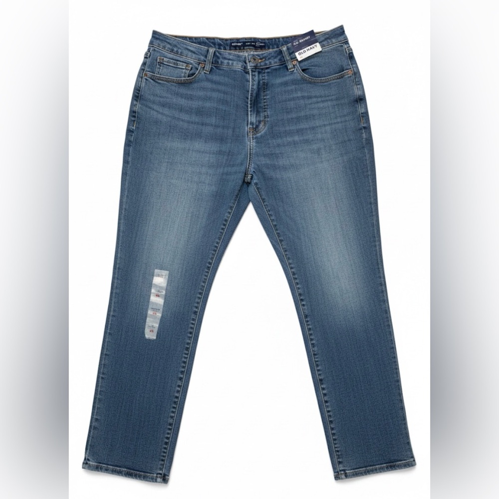 Old Navy High Rise OG Straight Ankle Classic Blue Jeans with Side Slits Size 16
